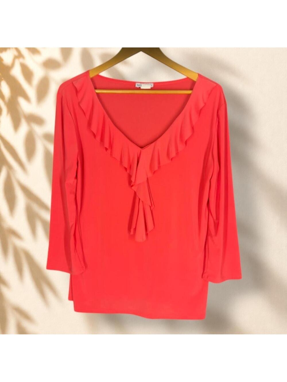 Bleeker & McDougal Blouse Women L Large Pink V-Neck 3/4 Sleeve Casual Stretch